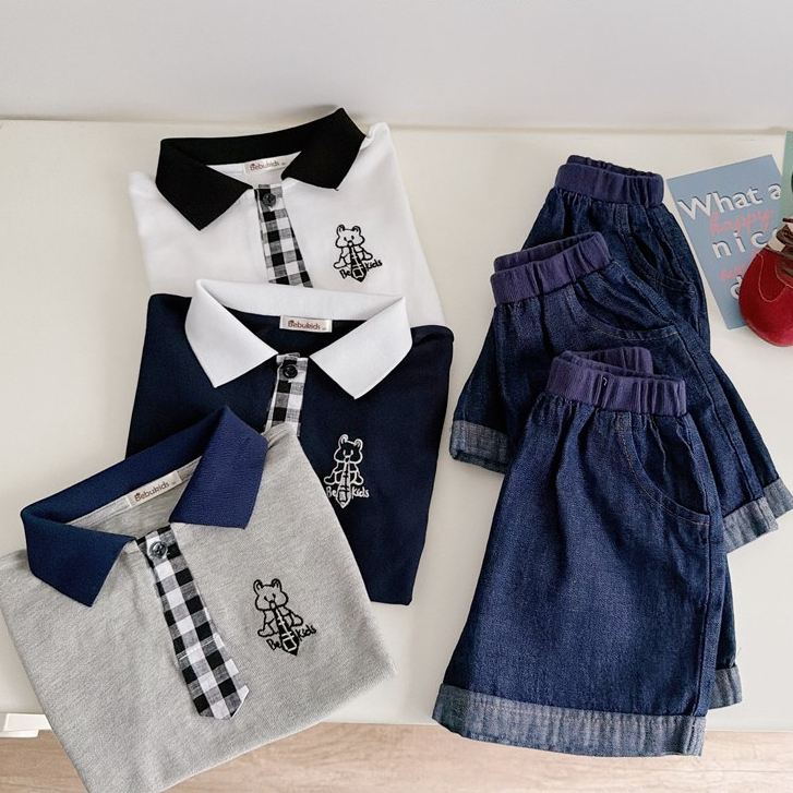 Set bộ polo cộc tay bé trai Miniumbaby mix cổ áo cà vạt, chất cotton co giãn mềm, bé 1-6 tuổi SB2623