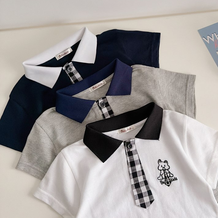 Set bộ polo cộc tay bé trai Miniumbaby mix cổ áo cà vạt, chất cotton co giãn mềm, bé 1-6 tuổi SB2623