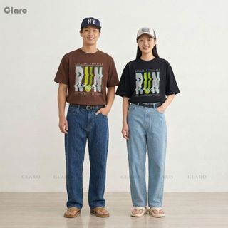 Áo Phông Unisex Phong cách Hàn quốc áo Thun Nam Nữ Oversize Cotton Cao Cấp CLARO - Chữ 'RUN' lớn