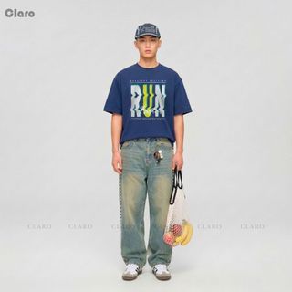 Áo Phông Unisex Phong cách Hàn quốc áo Thun Nam Nữ Oversize Cotton Cao Cấp CLARO - Chữ 'RUN' lớn
