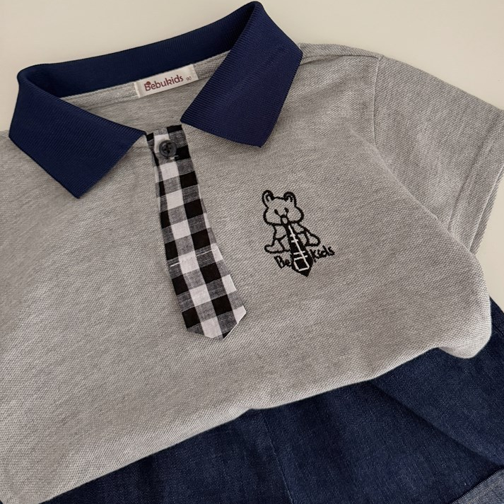 Set bộ polo cộc tay bé trai Miniumbaby mix cổ áo cà vạt, chất cotton co giãn mềm, bé 1-6 tuổi SB2623