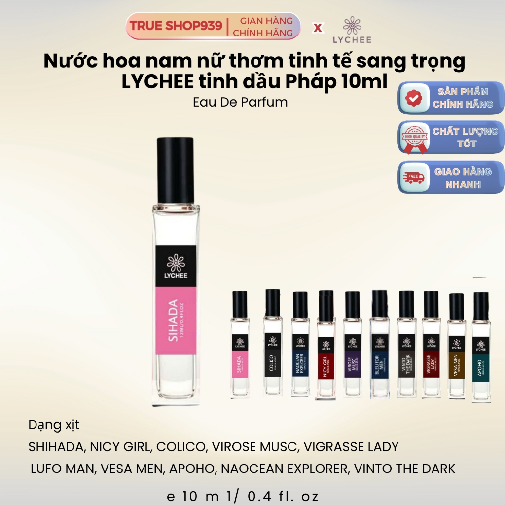 Nước hoa nam nữ thơm tinh tế sang trọng LYCHEE tinh dầu Pháp 10ml