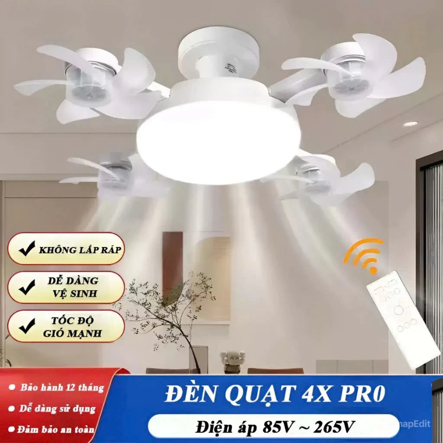 Đèn LED Quạt Trần Điều Khiển Từ Xa – Đèn Quạt DRONE 3 4 5 Cánh Gió Mạnh Quạt Êm, Mát mẻ, Tiện dụng [ TẶNG ĐUÔI E27 ]