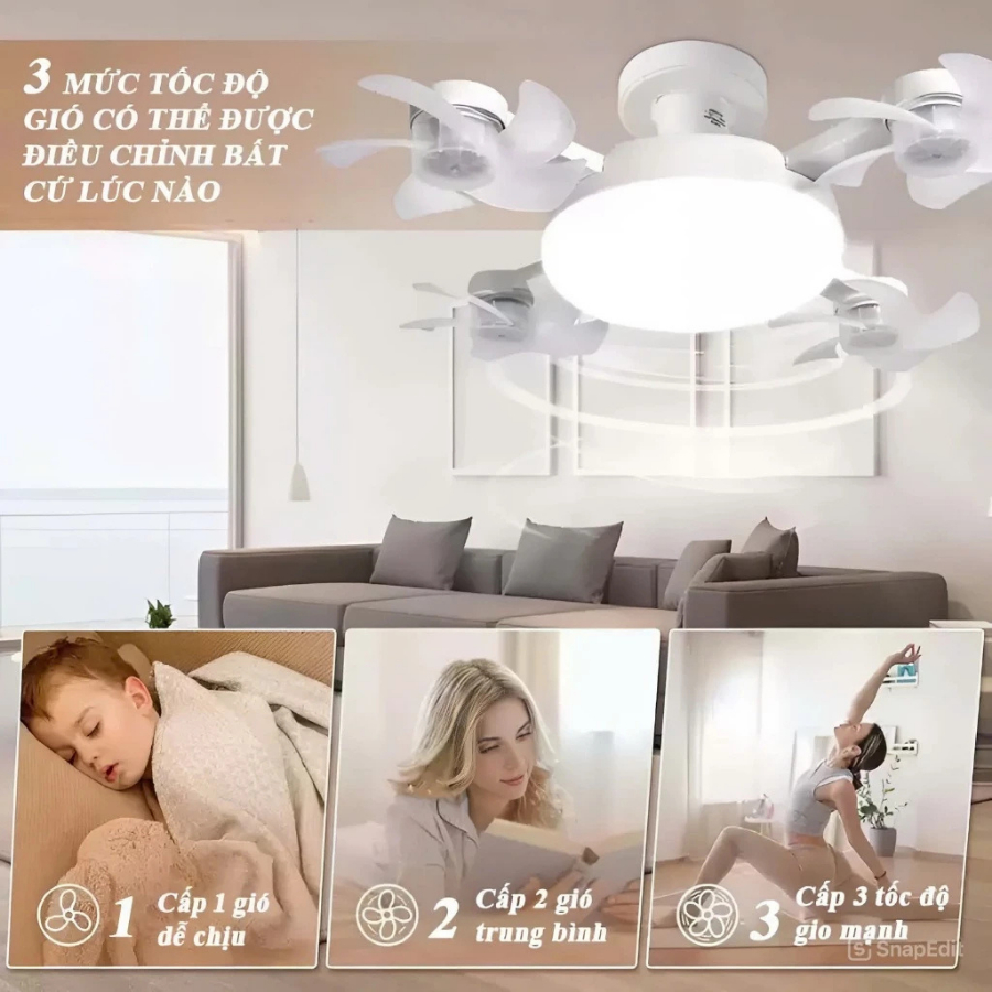 Đèn LED Quạt Trần Điều Khiển Từ Xa – Đèn Quạt DRONE 3 4 5 Cánh Gió Mạnh Quạt Êm, Mát mẻ, Tiện dụng [ TẶNG ĐUÔI E27 ]