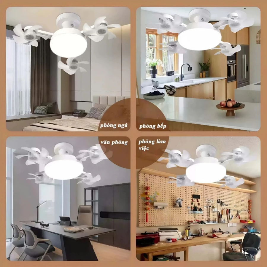 Đèn LED Quạt Trần Điều Khiển Từ Xa – Đèn Quạt DRONE 3 4 5 Cánh Gió Mạnh Quạt Êm, Mát mẻ, Tiện dụng [ TẶNG ĐUÔI E27 ]