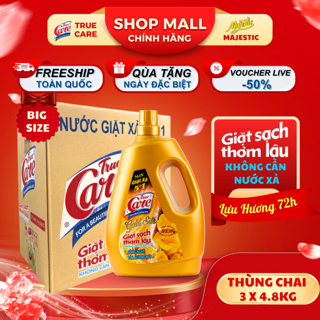 Thùng Nước Giặt Xả True Care 5in1 Hương Gold Silk (2.4Kg - 4.8Kg)