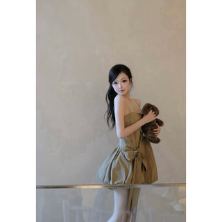 Váy Đầm 2 Dây Buộc Nơ Dáng Bí Xinh, Váy Bí Cúp 2s Phối Nơ Babydoll