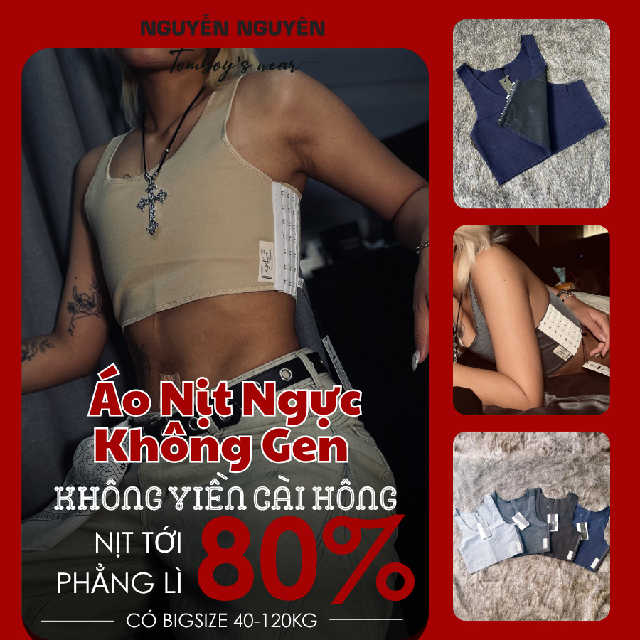 Áo Lót Nịt Bó Ngực Không Viền Không Gen Tomboy Thể Thao Gym Thun Trơn Ba Lỗ Nữ Bigsize Chống Sốc Khóa Cài Nguyễn Nguyên