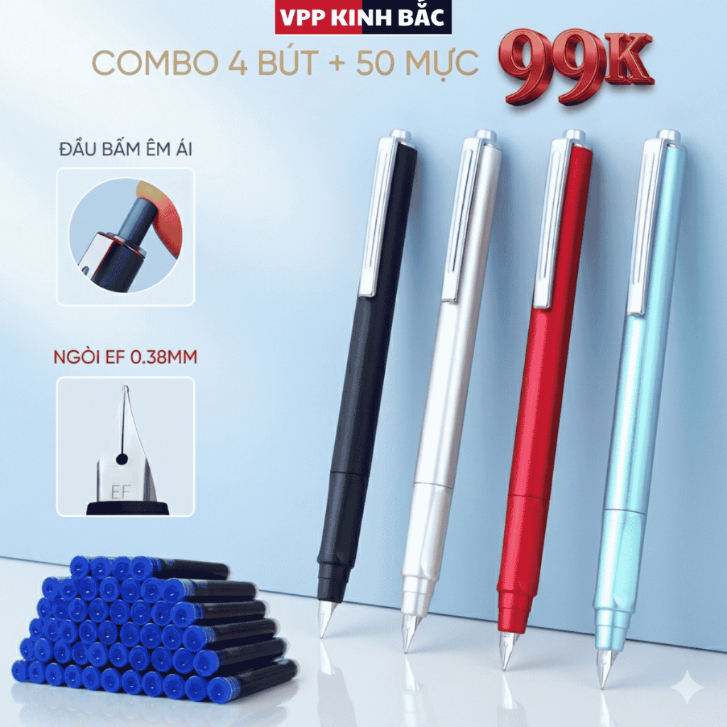 TẶNG 50 ỐNG MỰC {MẪU BÚT MỚI 2025} PHÙ HỢP CÁC BÉ TIỂU HỌC,NGÒI EF ĐÚC NGUYÊN KHỐI,CÓ THỂ BẤM THU NGÒI.