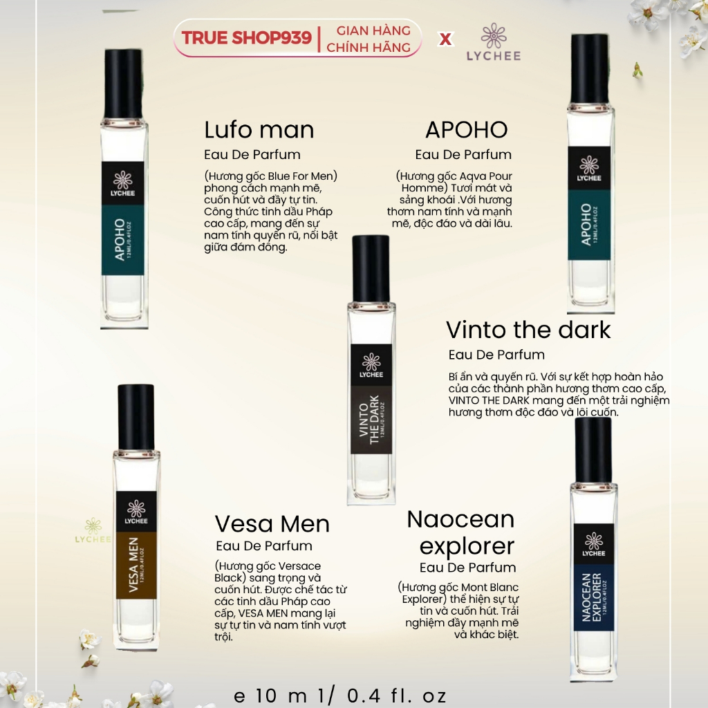 [5 tặng 1] Nước hoa body thơm tinh tế sang trọng  LYCHEE tinh dầu Pháp 10ml