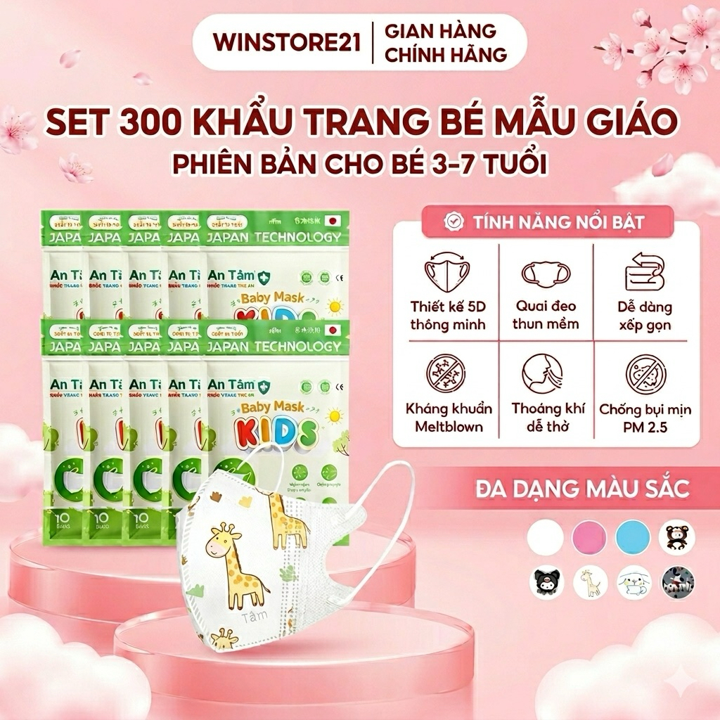 LIVE Khẩu trang 5D Kids An Tâm kháng khuẩn dày dặn nhiều họa tiết dễ thương bảo vệ tối ưu cho bé