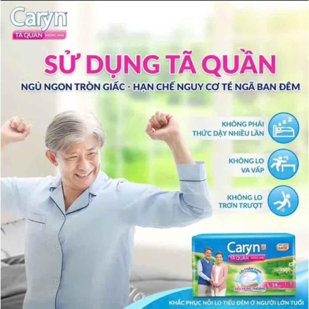 Tã bỉm quần Caryn siêu mỏng nhẹ dành cho người già M16/M32/L14/L28/XL12/XL24
