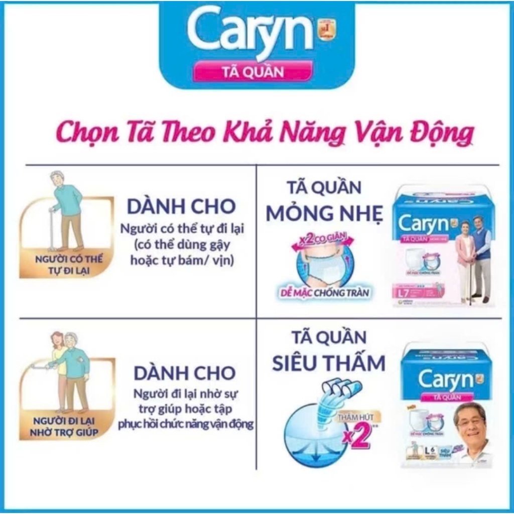 Tã bỉm quần Caryn siêu mỏng nhẹ dành cho người già M16/M32/L14/L28/XL12/XL24