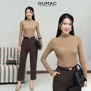 Áo thun nữ GUMAC cổ cao tay dài slim ôm thun mịn co giãn trắng đen be  LATE0927