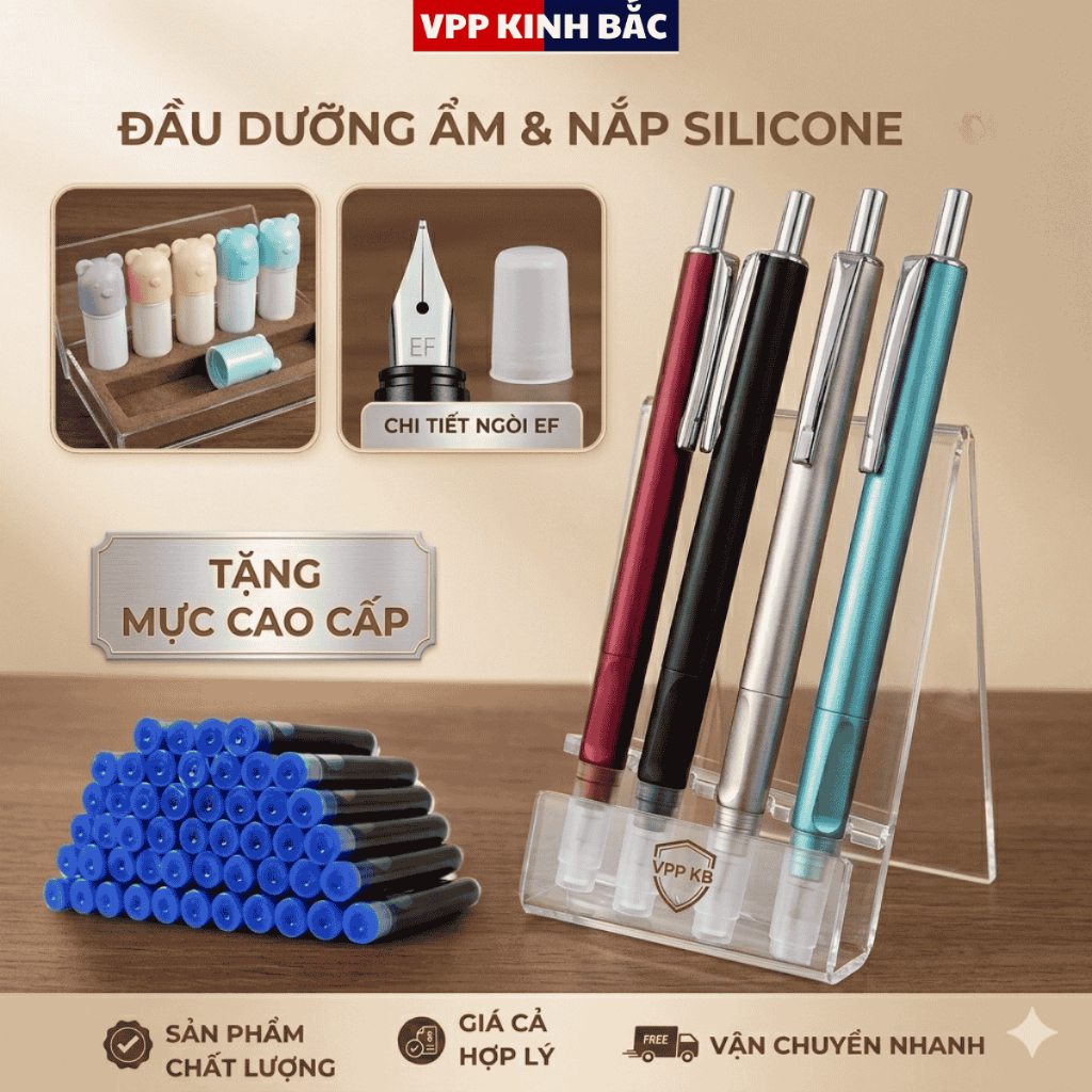 4 Bút Máy Bấm EF +Tặng 50 Ống Mực + 1 Dưỡng Ẩm