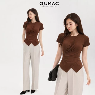 Áo thun nữ GUMAC kiểu đắp vạt chéo xoắn eo tôn dáng thun gân mềm mại thoáng mát  LATF0521