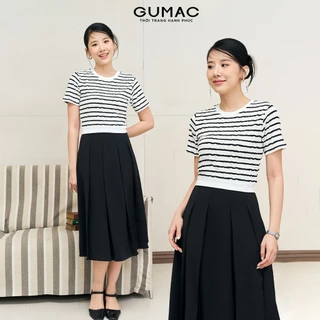 Áo thun nữ form ôm vừa GUMAC phối sọc chất liệu thun dệt mềm mát co giãn thoải mái  LATF0514
