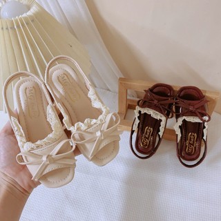 Mới sz 21-35 Dép Sandal Giày Búp Bê Hở Mũi Phối Nơ Ren Thoáng Chân CHo Bé Gái K033