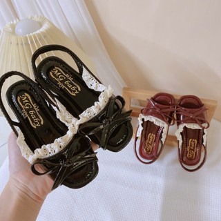 Mới sz 21-35 Dép Sandal Giày Búp Bê Hở Mũi Phối Nơ Ren Thoáng Chân CHo Bé Gái K033