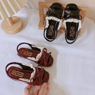 Mới sz 21-35 Dép Sandal Giày Búp Bê Hở Mũi Phối Nơ Ren Thoáng Chân CHo Bé Gái K033