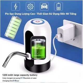 Máy Bơm Nước Bình Tự Động Sạc USB 1 Nút Nhấn, Vòi Hút Nước 20L Có LED, Bơm Nhanh Tiện Lợi