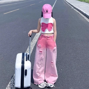Set đồ bé gái cá tính áo croptop sát nách phối quần ống rộng nổi bật, sét đồ thời trang năng động đi chơi du lịch mẹ bé