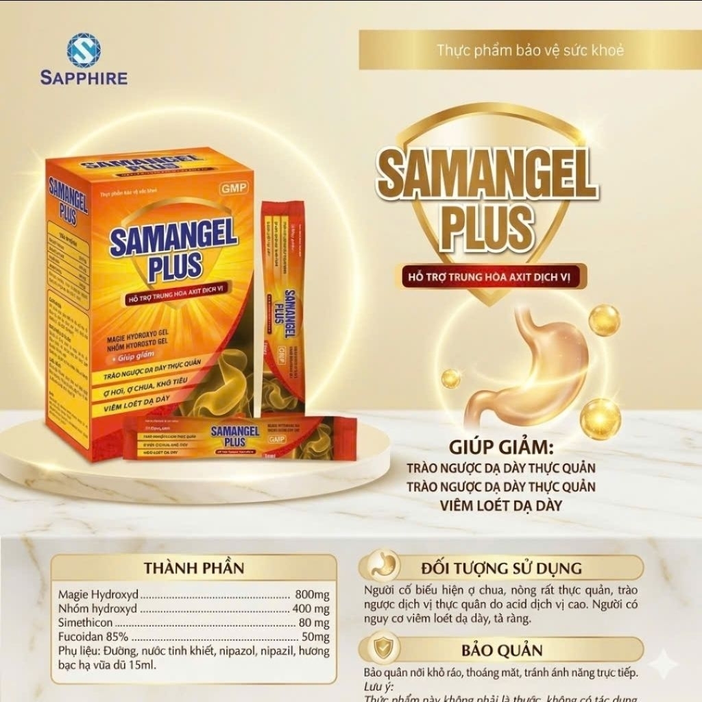 Gói sữa dạ dày Samagel plus, hỗ trợ đau dạ dày, trào ngược dạ dày thực quản ợ hơi ợ chua hộp 20 gói