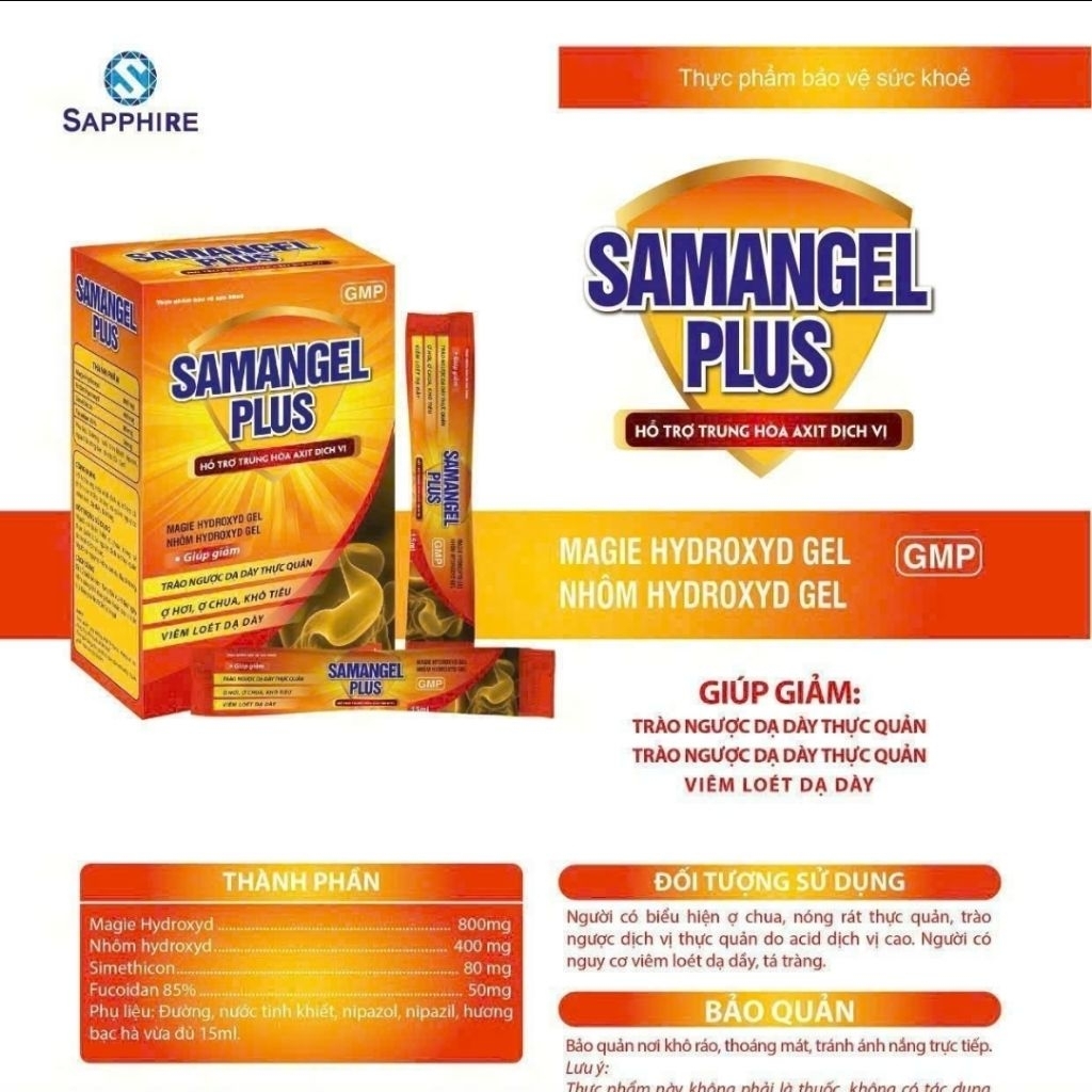 Gói sữa dạ dày Samagel plus, hỗ trợ đau dạ dày, trào ngược dạ dày thực quản ợ hơi ợ chua hộp 20 gói