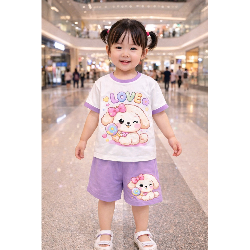 Bộ lỡ bé gái hình in dễ thương vải 4 chiều 100% cho bé 8-20kg ( tặng 10kt)