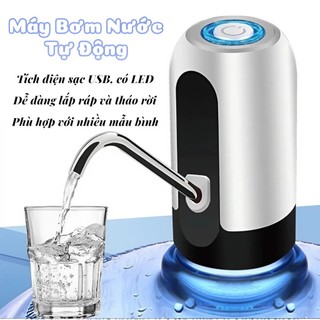 Máy Bơm Nước Bình Tự Động Sạc USB 1 Nút Nhấn, Vòi Hút Nước 20L Có LED, Bơm Nhanh Tiện Lợi