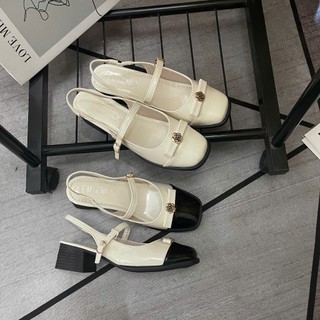 Giày Slingback mũi vuông thời trang sang trọng thanh lịch, giày sandal gót vuông 4p Mã N203