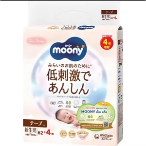 Tã dán Moony dịu nhẹ Natural cao cấp nâng niu làn da non nớt của bé size NB60+6/S54+6/M46/L38