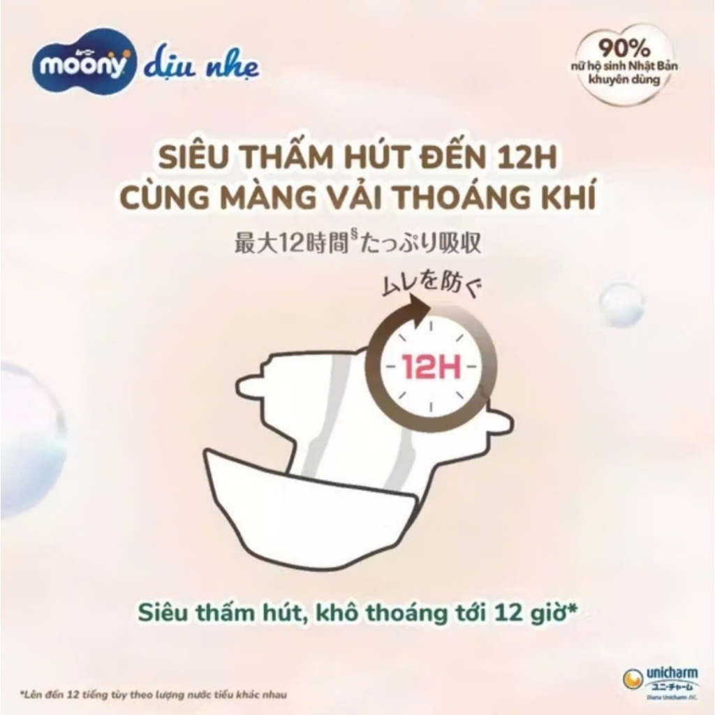 Tã dán Moony dịu nhẹ Natural cao cấp nâng niu làn da non nớt của bé size NB60+6/S54+6/M46/L38