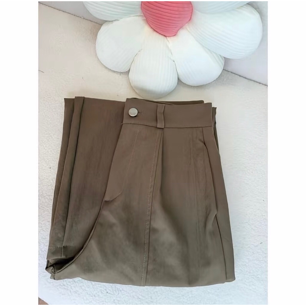 Quần Ống Rộng Kaki Nhật Cạp Lưng Cao Tôn Dáng Hót Trend dài 98-100cm
