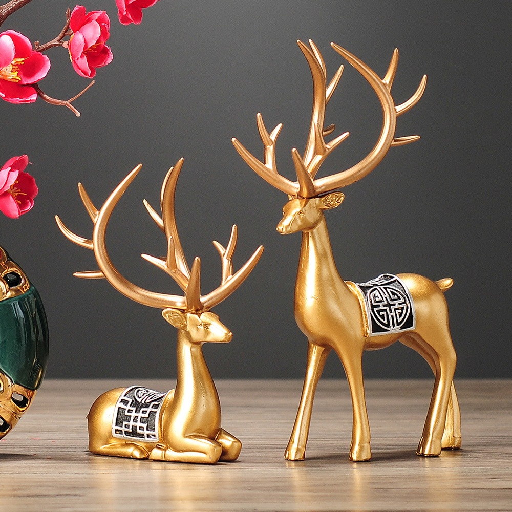 Tượng hươu yên vuông sừng vàng decor nhà cửa