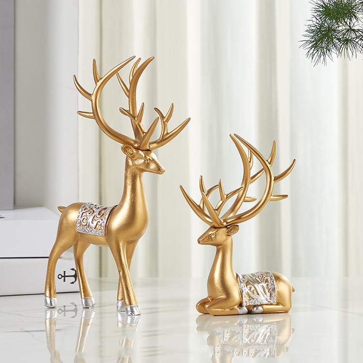Tượng hươu yên vuông sừng vàng decor nhà cửa