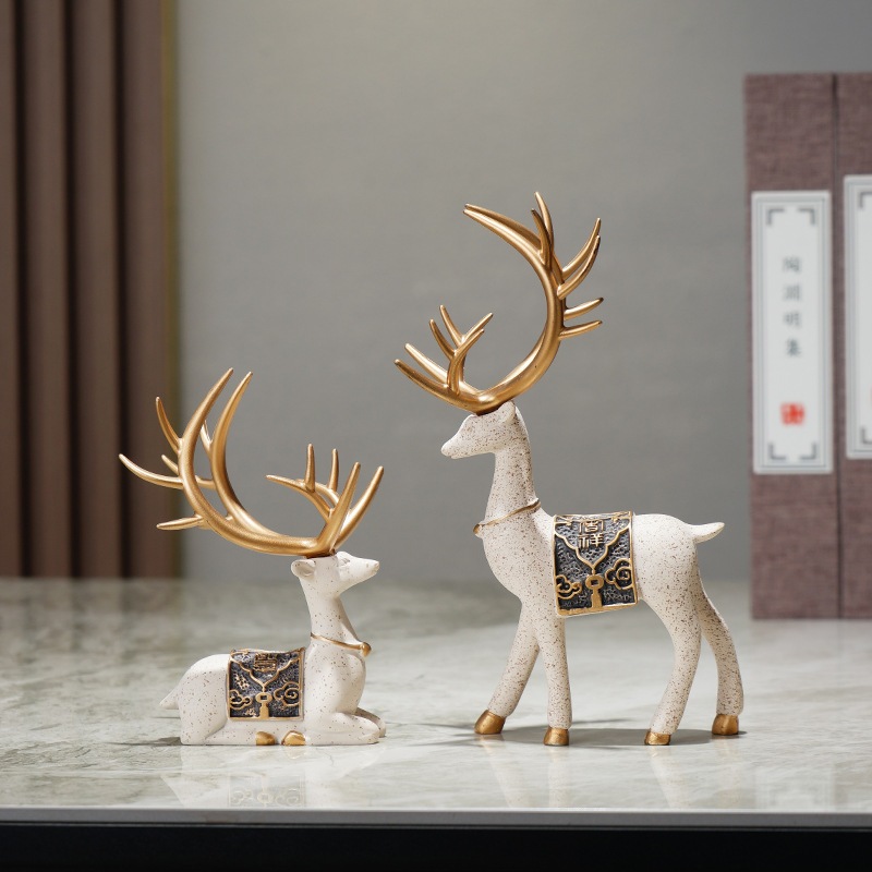 Tượng hươu yên vuông sừng vàng decor nhà cửa