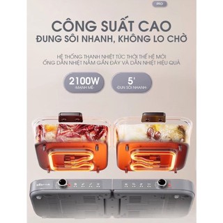 Nồi lẩu điện đa năng 2 trong 1 Bear HP-5H80M47, 2100W, Điều khiển nhiệt riêng biệt, BH 18 Tháng