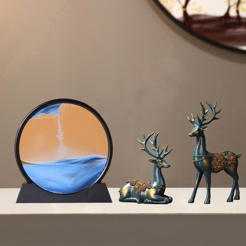 Tượng hươu kèm tranh cát decor nhà cửa