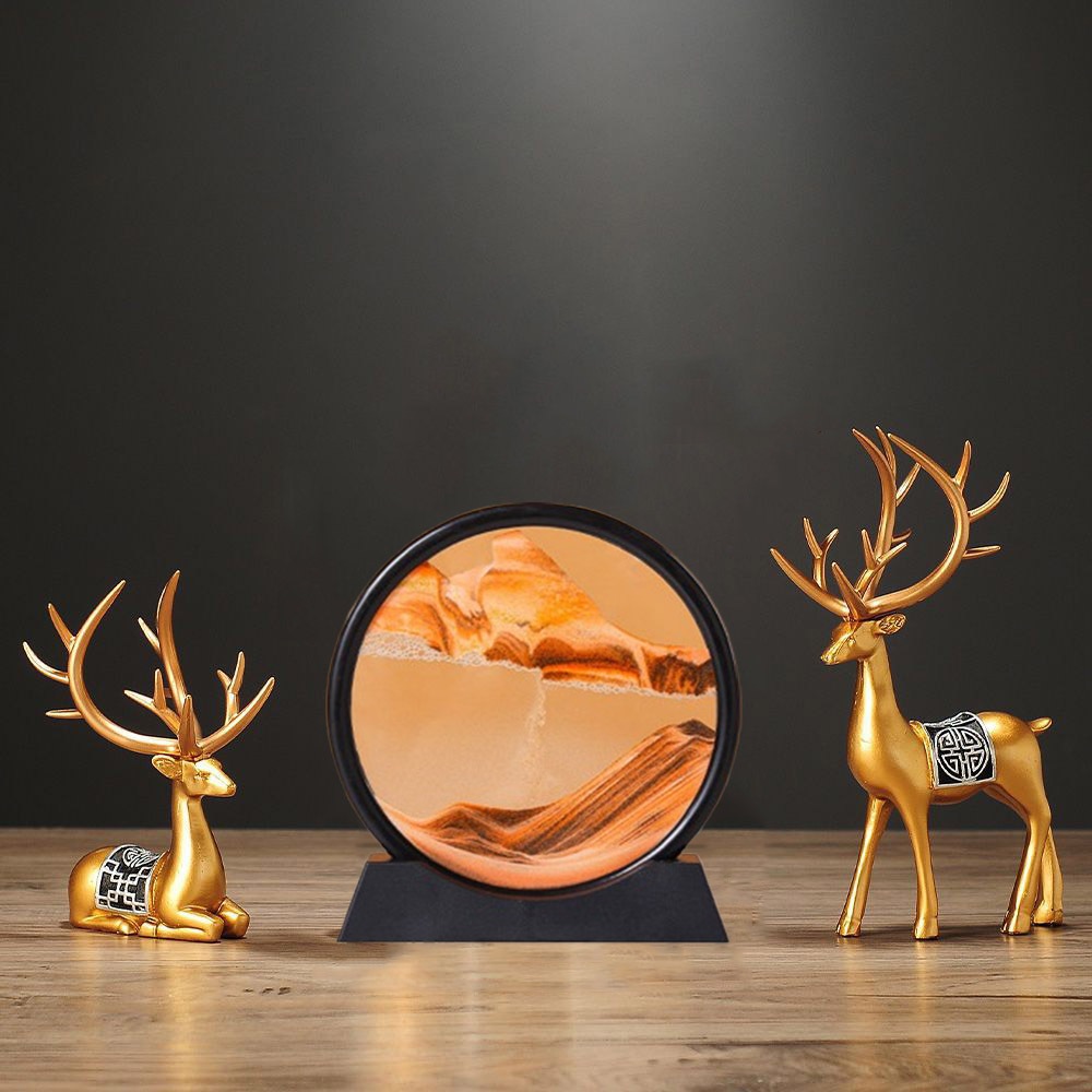 Tượng hươu kèm tranh cát decor nhà cửa