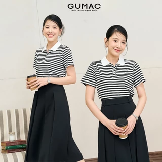 Áo thun polo nữ GUMAC sọc ngang thun gân mềm nhiều màu be nâu đen xám LPLF1103