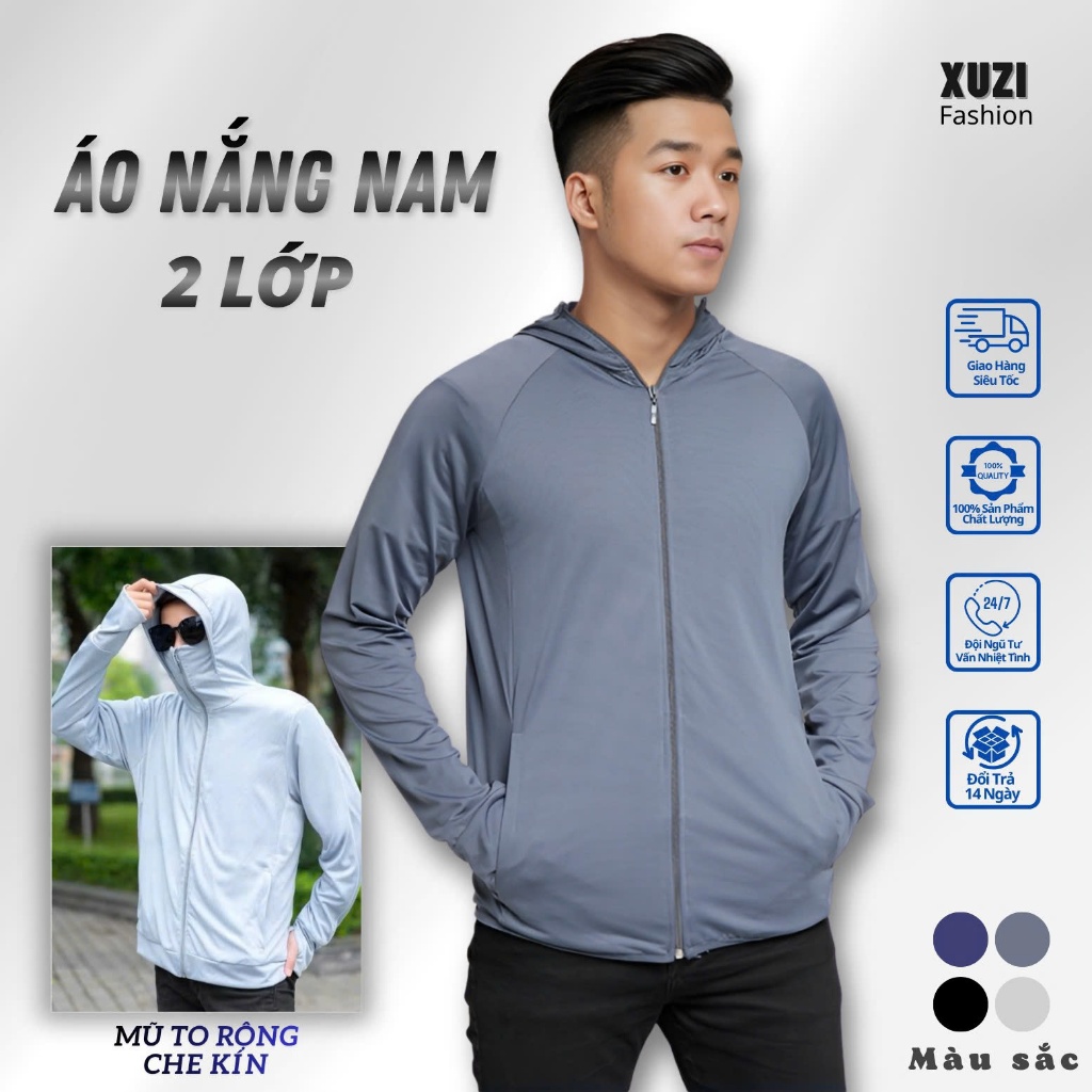 Áo chống nắng nam 2 lớp XUZI  áo khoác chống nắng vải thông hơi cao cấp siêu mát bảo vệ làn da chống tia UV 50+.