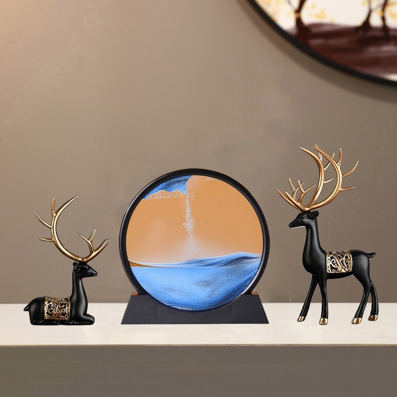 Tượng hươu kèm tranh cát decor nhà cửa