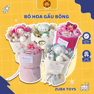 Bó Hoa Gấu Bông Zuba Toys Kèm Túi Đèn Cao Cấp, Gấu Nhồi Bông Cao Cấp Bọc Vải Mềm Mại Dễ Thương