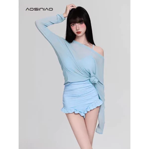 Đồ bơi bikini nữ liền thân tông nước pastel – kiểu váy kín đáo, che bụng, tôn dáng, có tay chống nắng