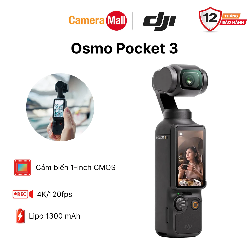 [CameraMall] Camera DJI Pocket 3 cầm tay bỏ túi nhỏ gọn, quay video vlog sắc nét 4K 120fps (DJI OP 3)