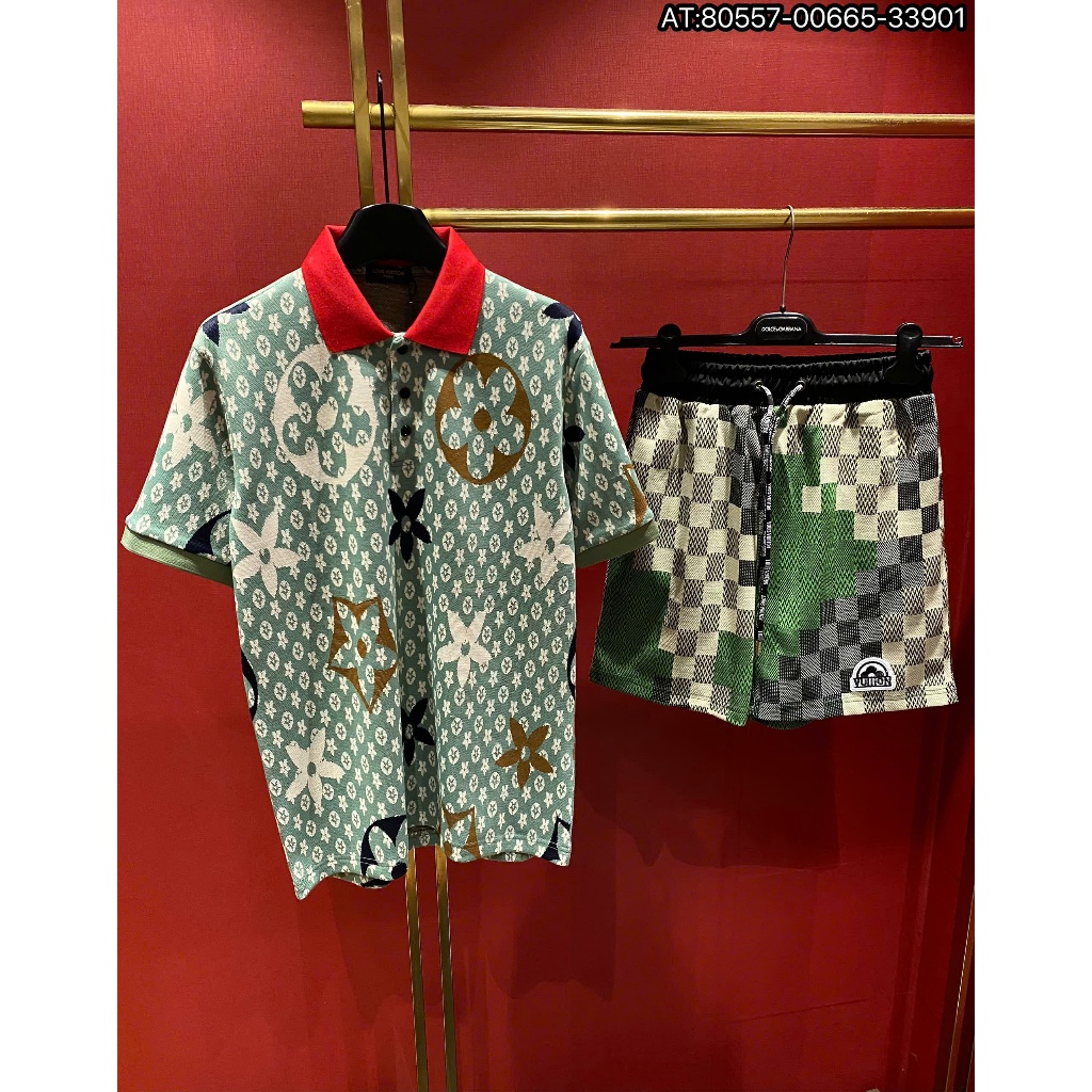 Bộ hè nam họa tiết thêu vân nổi phong cách trẻ trung from chuẩn