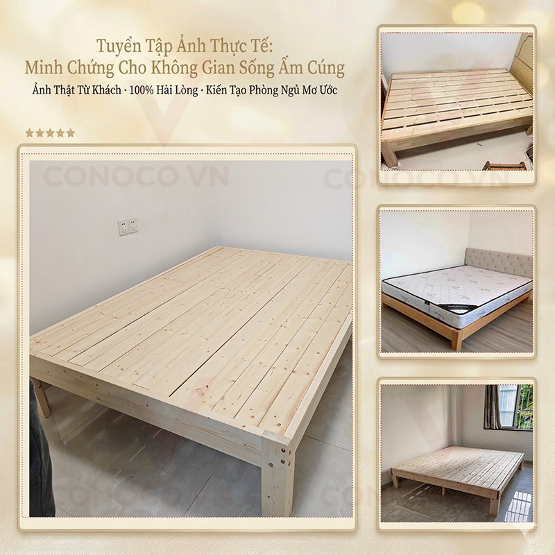 Giường gỗ pallet nan thông CONOCO Tối Giản Cao 30cm Chống dễ lắp cho căn hộ phòng trọ