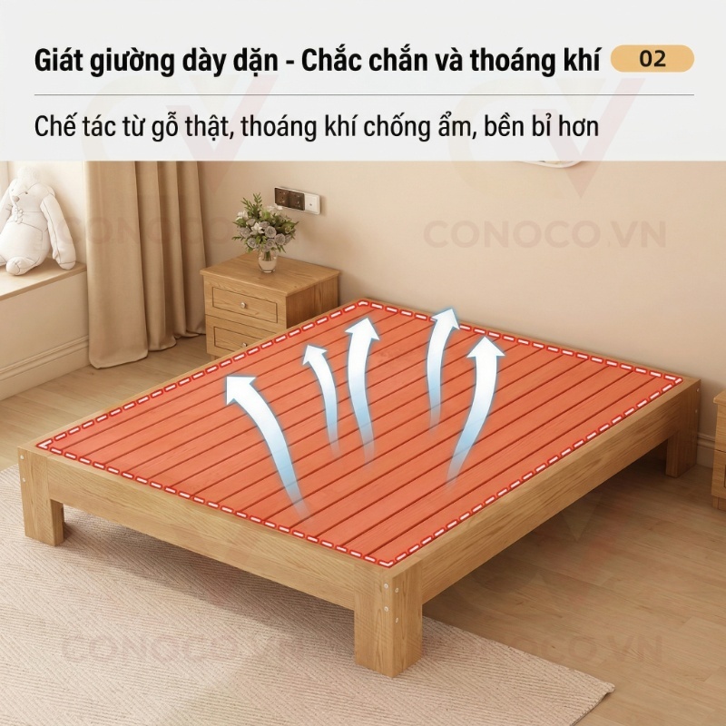 Giường gỗ pallet nan thông CONOCO Tối Giản Cao 30cm Chống dễ lắp cho căn hộ phòng trọ