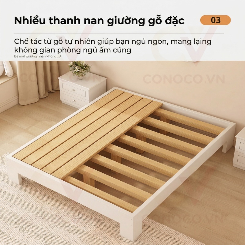Giường gỗ pallet nan thông CONOCO Tối Giản Cao 30cm Chống dễ lắp cho căn hộ phòng trọ